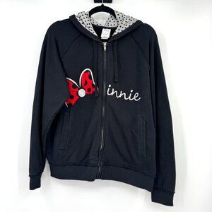 Disney Store Minnie Mouse Hoodie Sweatshirt Ears Womens Size XL Black Red Disney